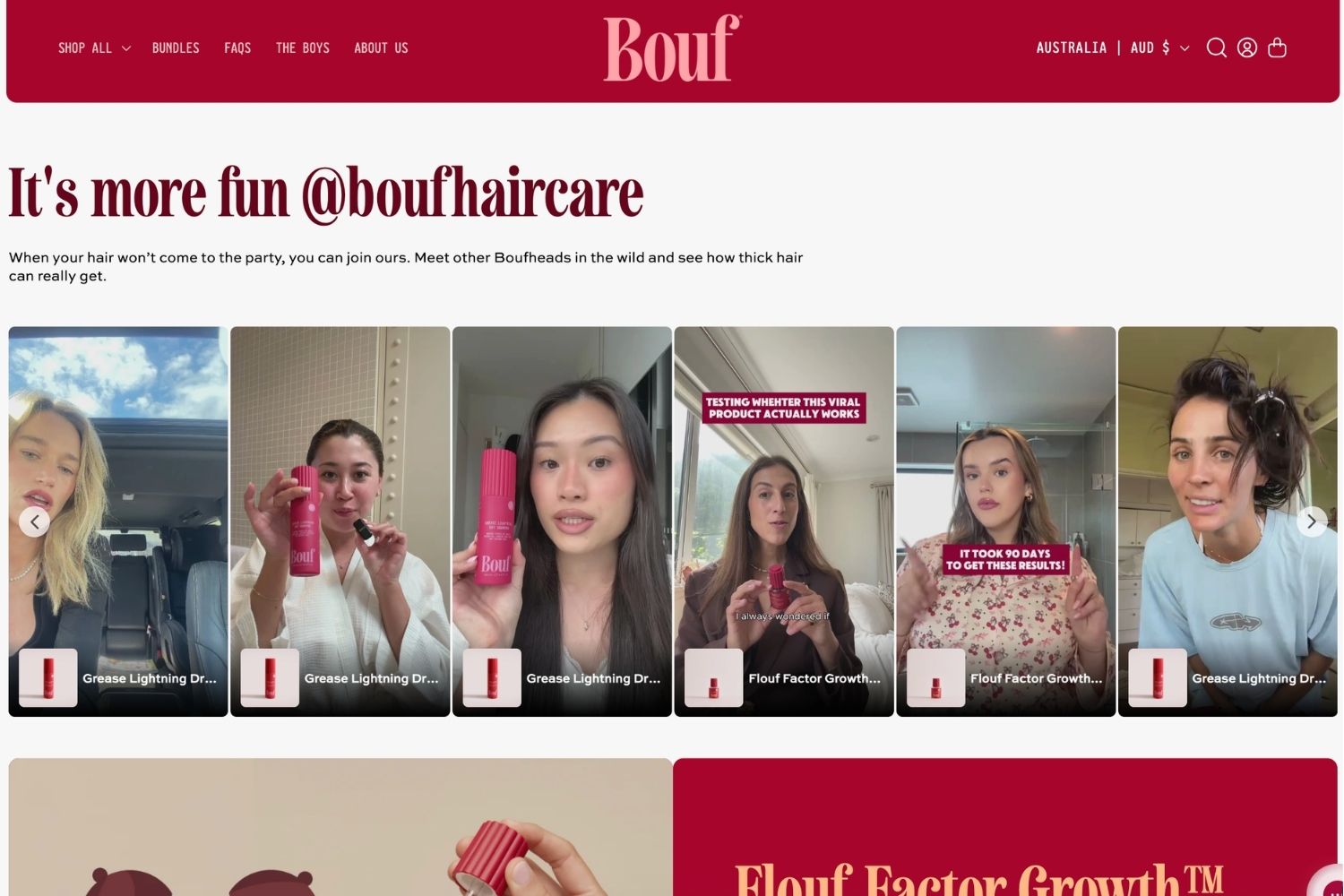 Instagram feed embedded on a Shopify store homepage