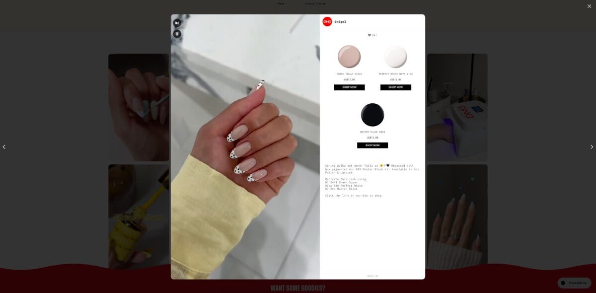 Shoppable Instafeed on DND Gel storefront