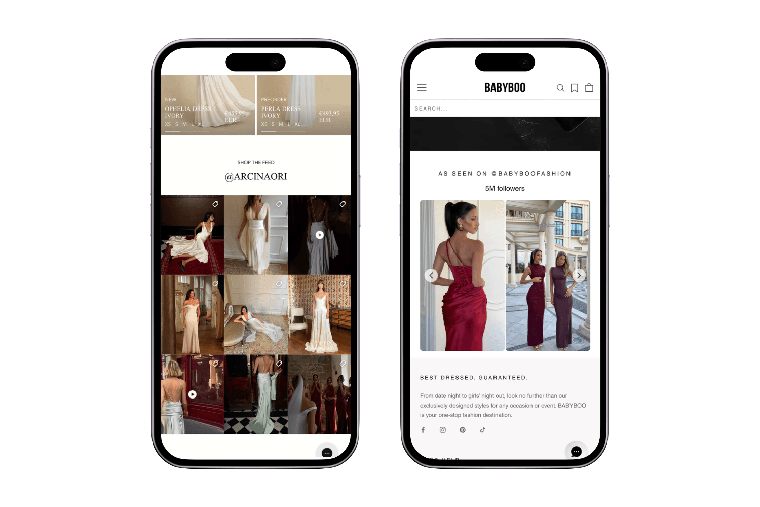 Mobile-optimized Instagram feeds on Arcinaori and Babyboo storefronts