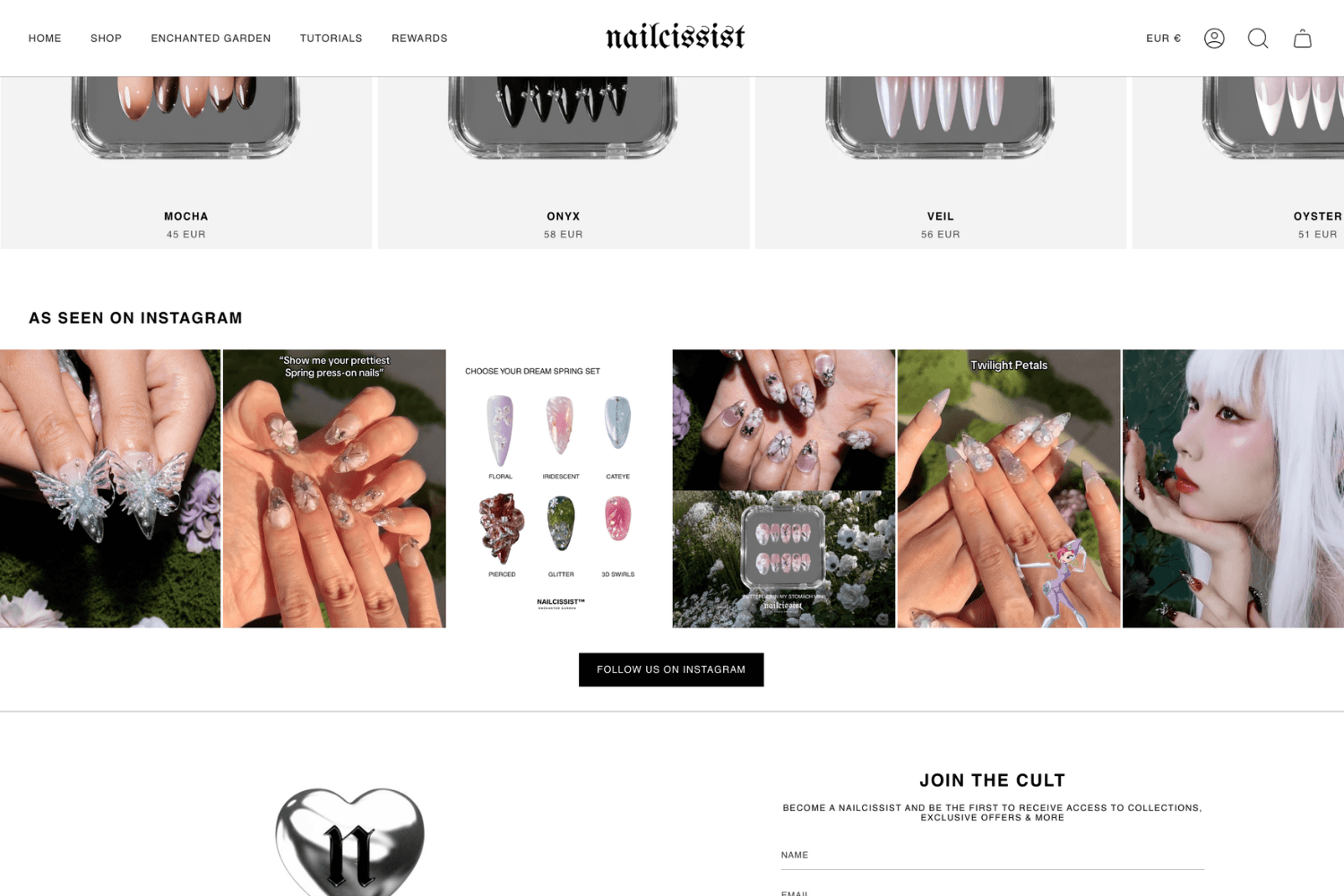 Curated Instagram feed on the Nailcissist storefront