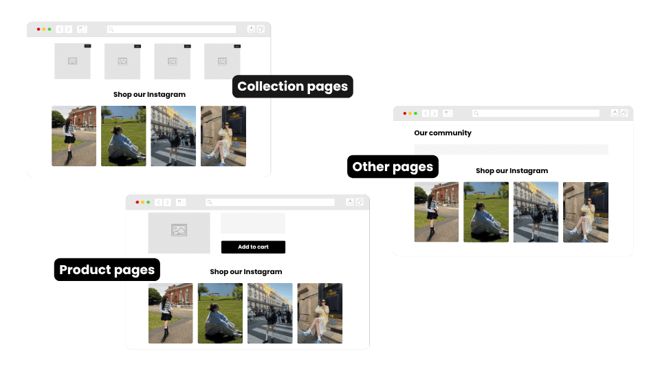 Instagram feed displayed in multiple places on a Shopify storefront