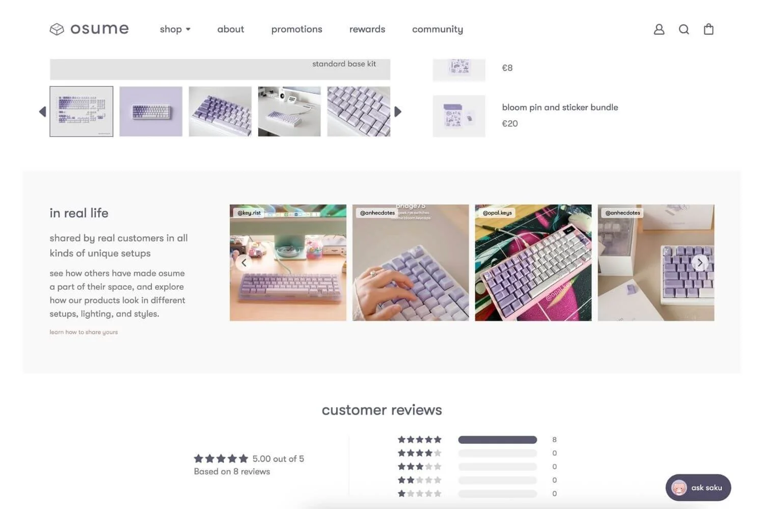 Osume product page with Mintt Instafeed Instagram content below add to cart