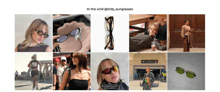 Shopify Instagram feed powered by Mintt Studio on Indy Sunglasses storefront