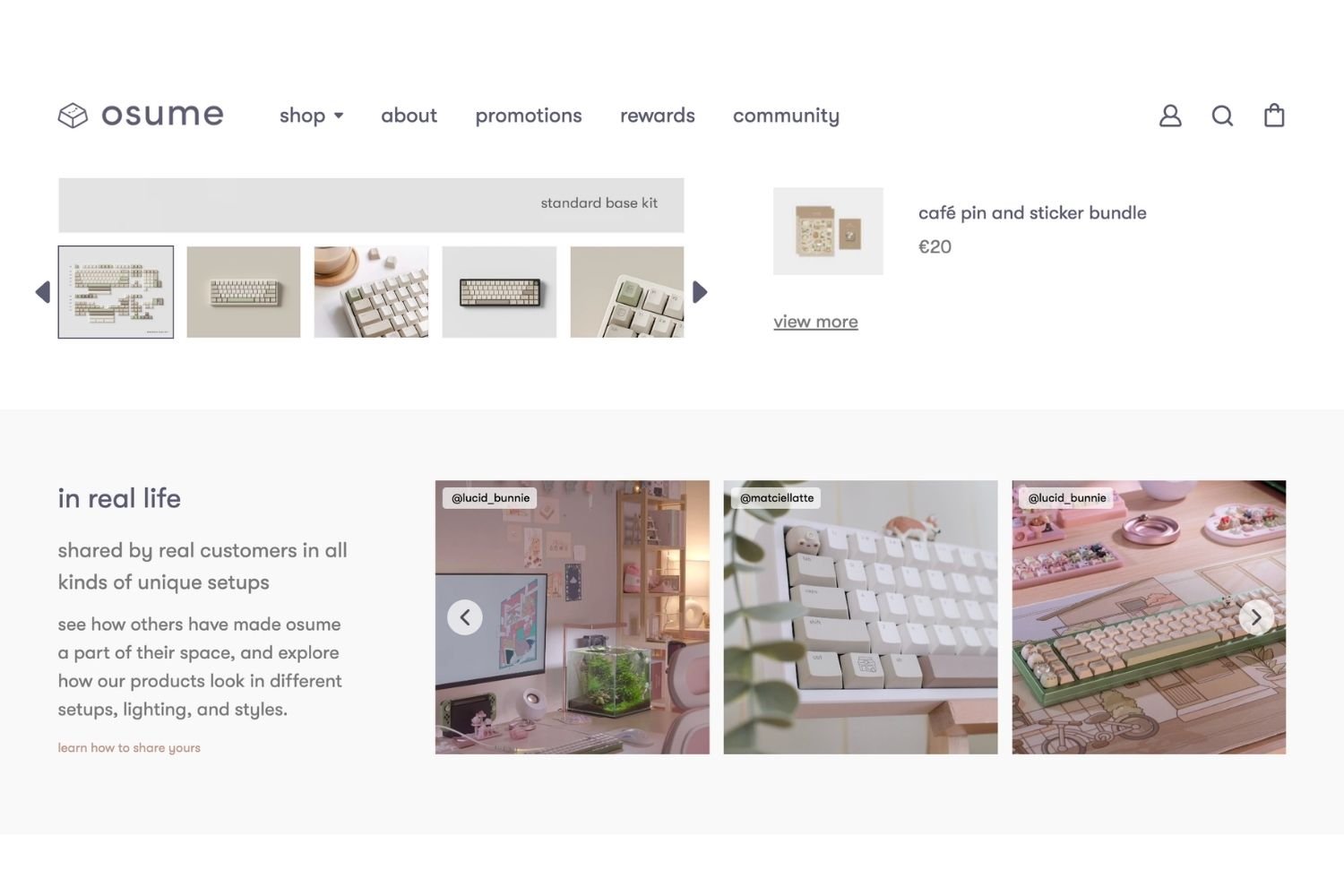 UGC feed on Osume Cafe Keycaps product page
