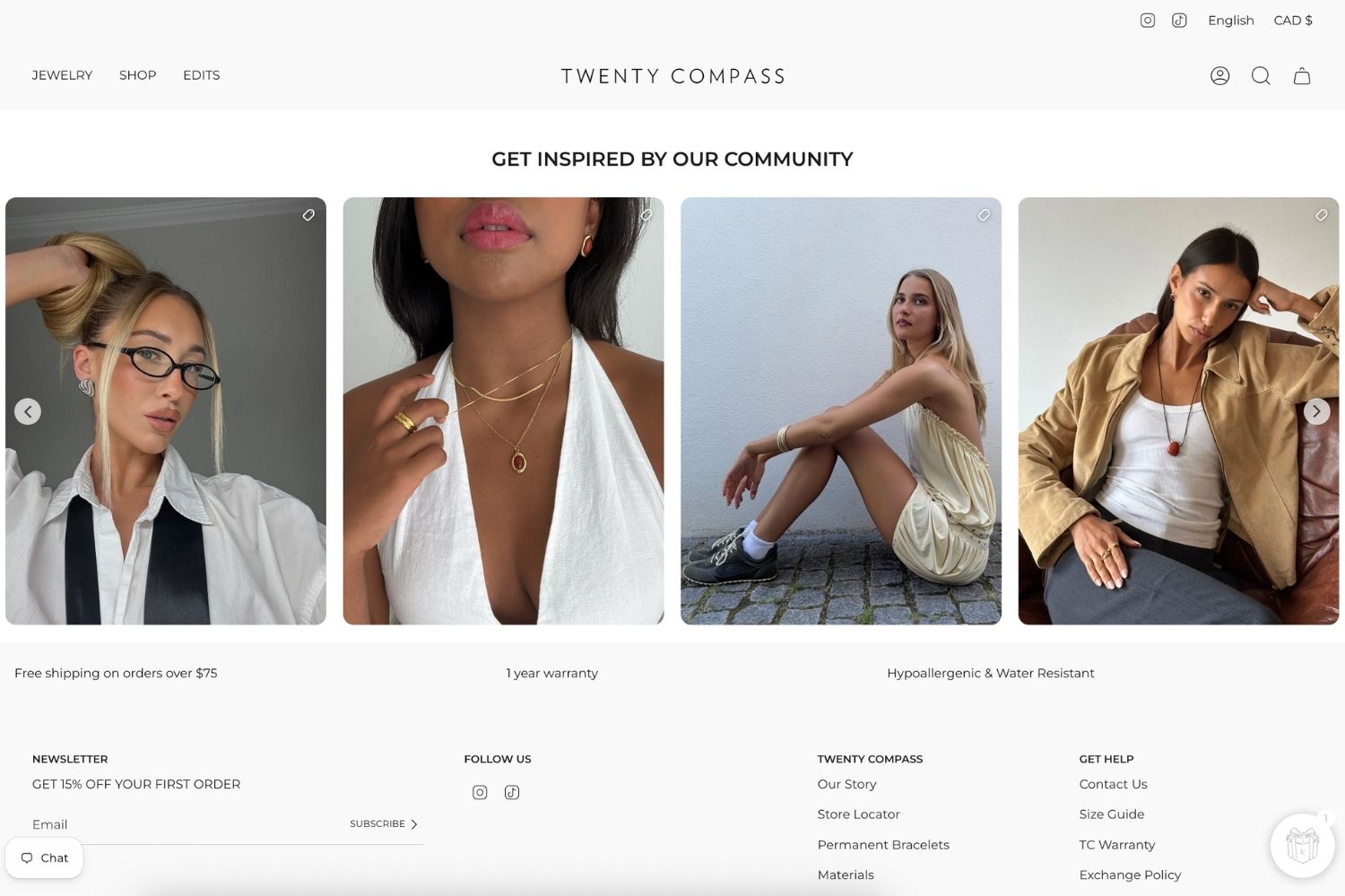 Twenty Compass homepage featuring a shoppable Instagram feed