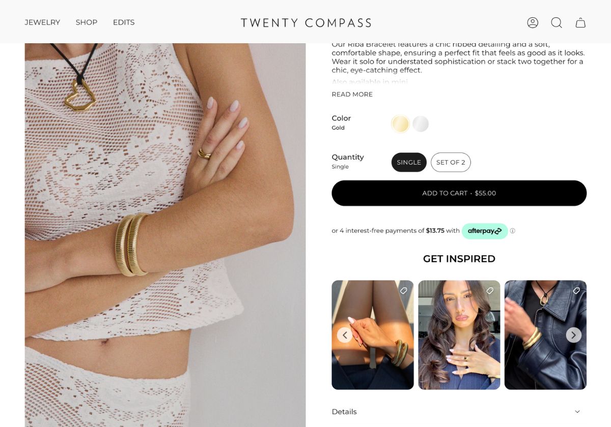 Instagram product page feed showing UGC on a Shopify product page