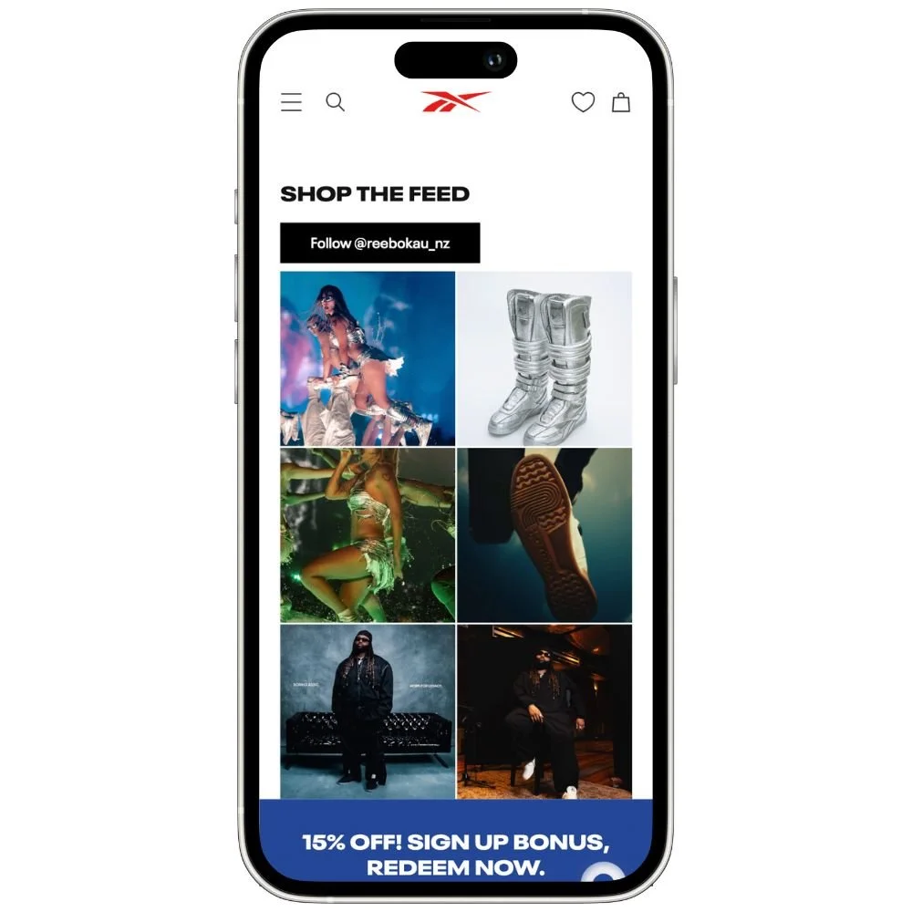 Reebok enterprise storefront with Instagram content connected through the official Meta API