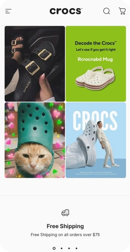 Crocs mobile grid layout