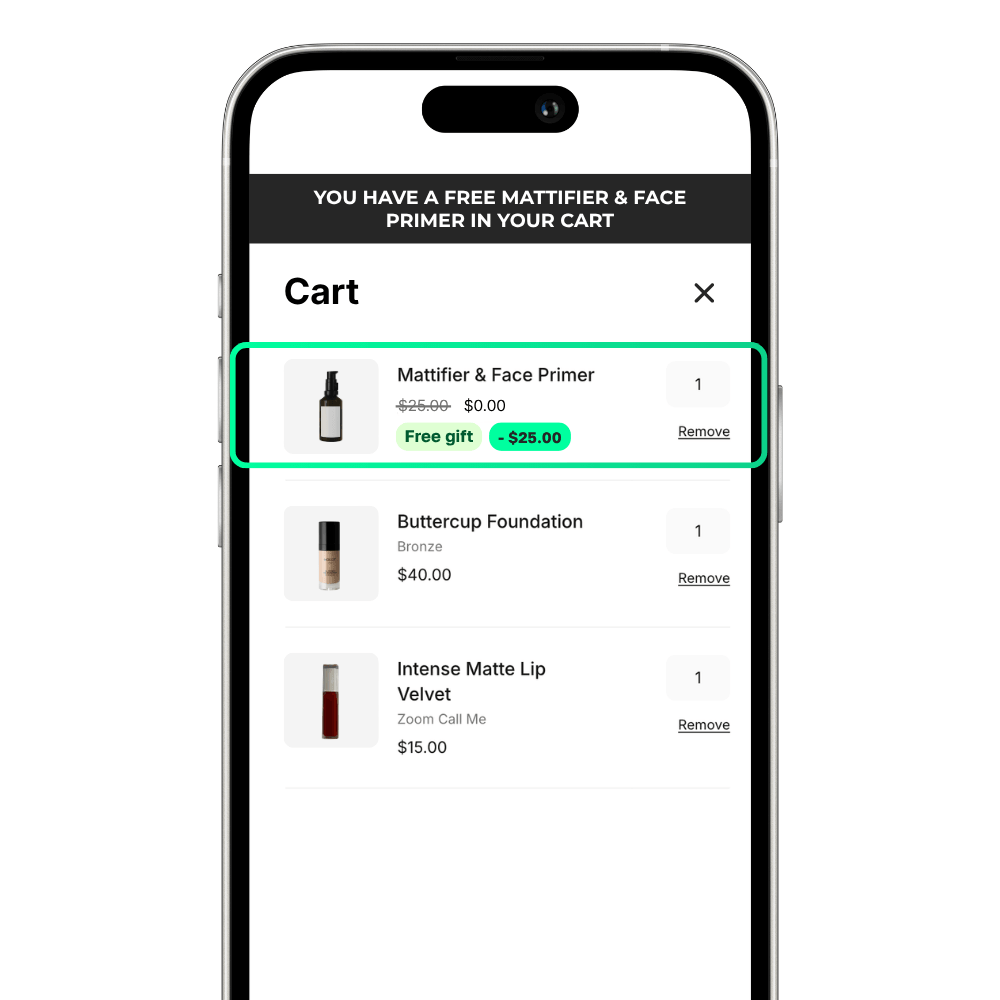 Free gift automatically applied in the cart