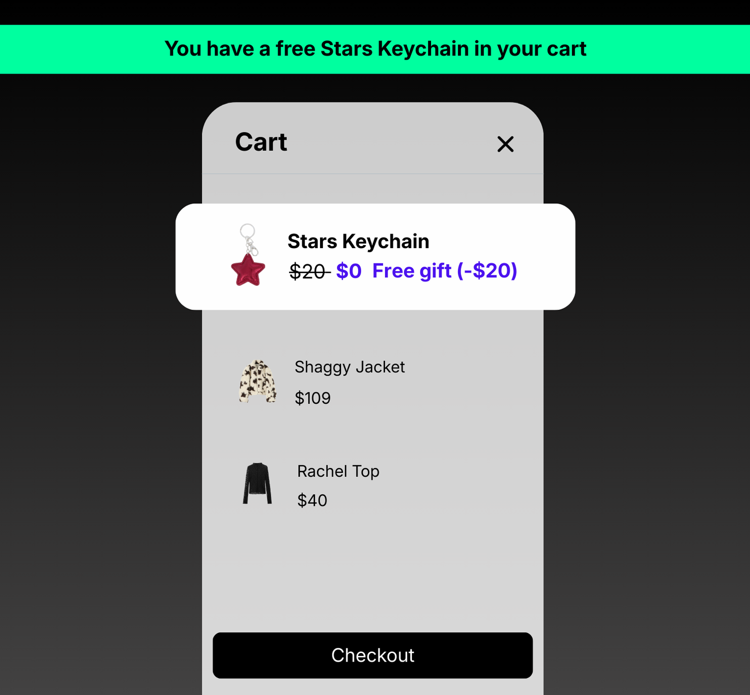 Mintt Free Gift widget preview on Shopify storefront