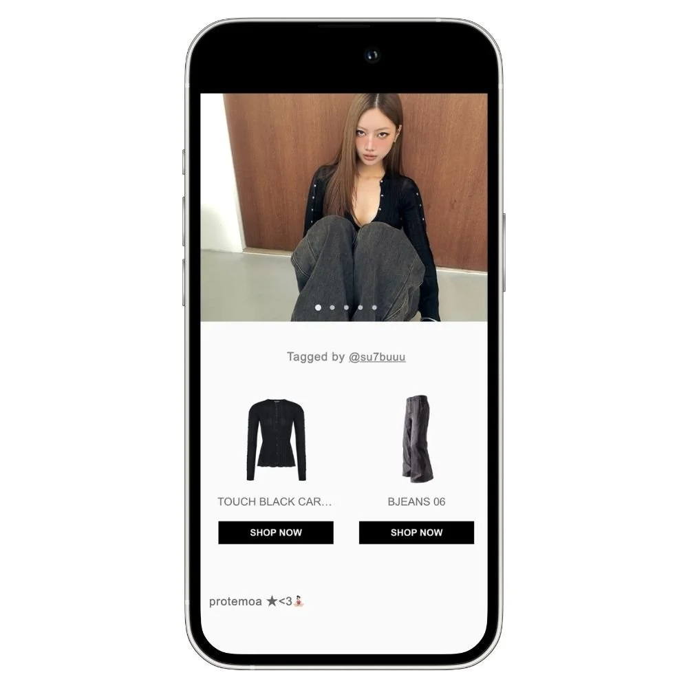 Shoppable Instagram post with product tags on a storefront